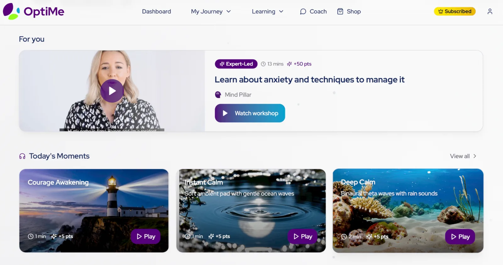 OptiMe dashboard