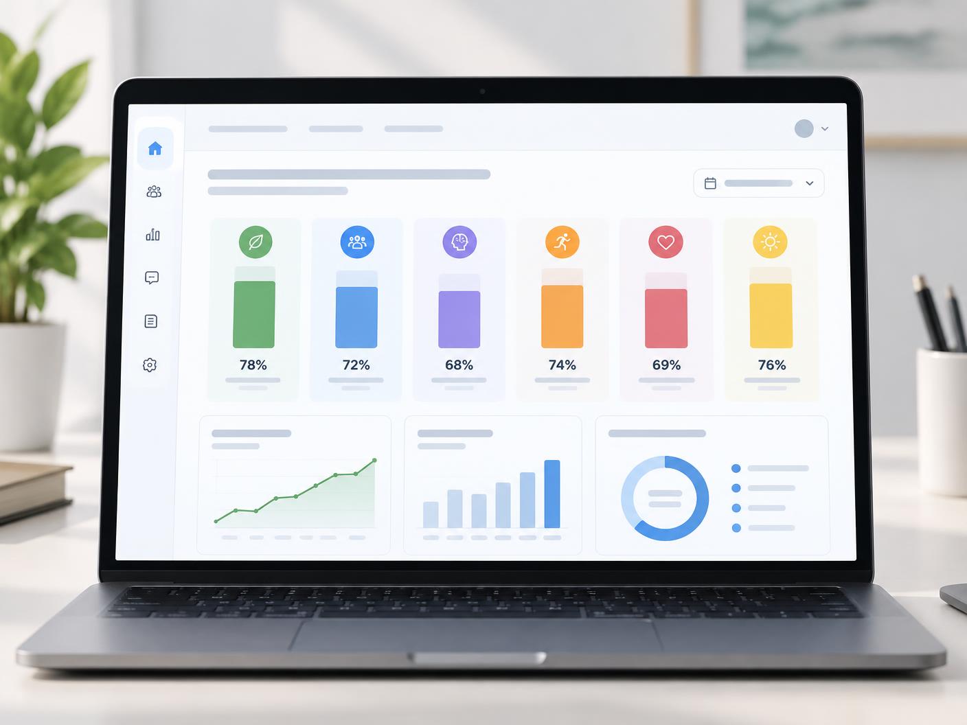 Anonymous workplace wellbeing dashboard across six pillars